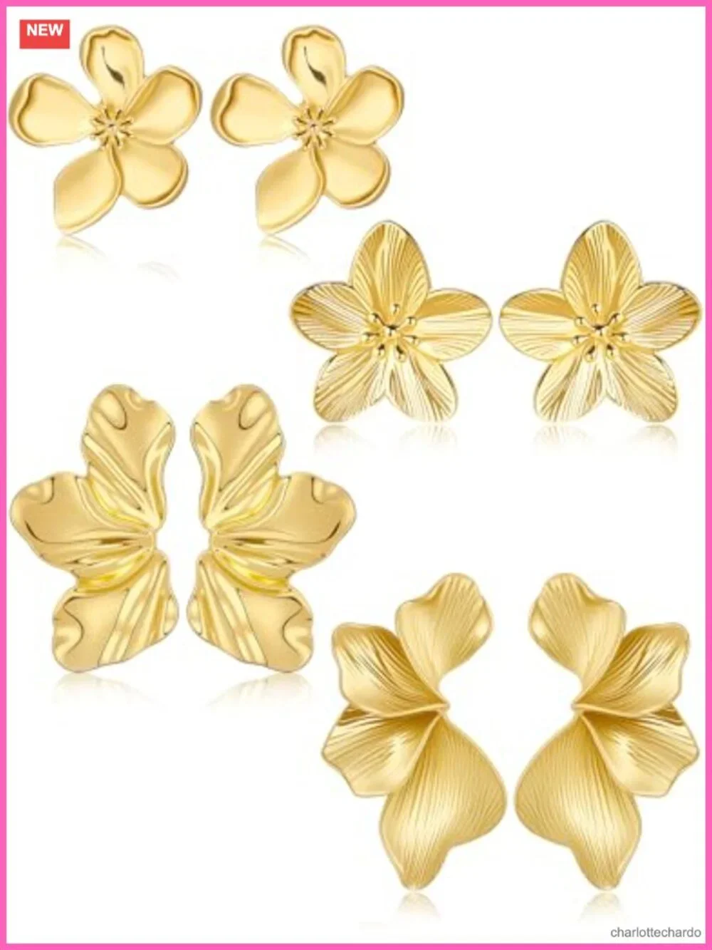 Gold Plated Statement Flower Drop Earrings for Women, Bohemian Floral 3D Design